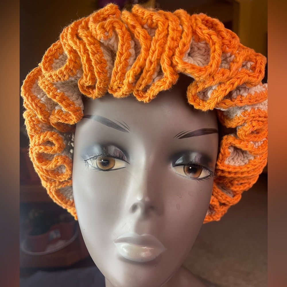 Crochet drawstring sassy Handmade Ruffle Bucket Swirl Fall Hat